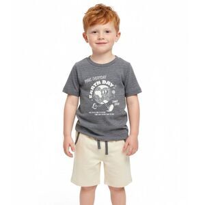 NWT Miki Miette boys' short-sleeved gray “Earth Day" t-shirt & cream pull-on sho